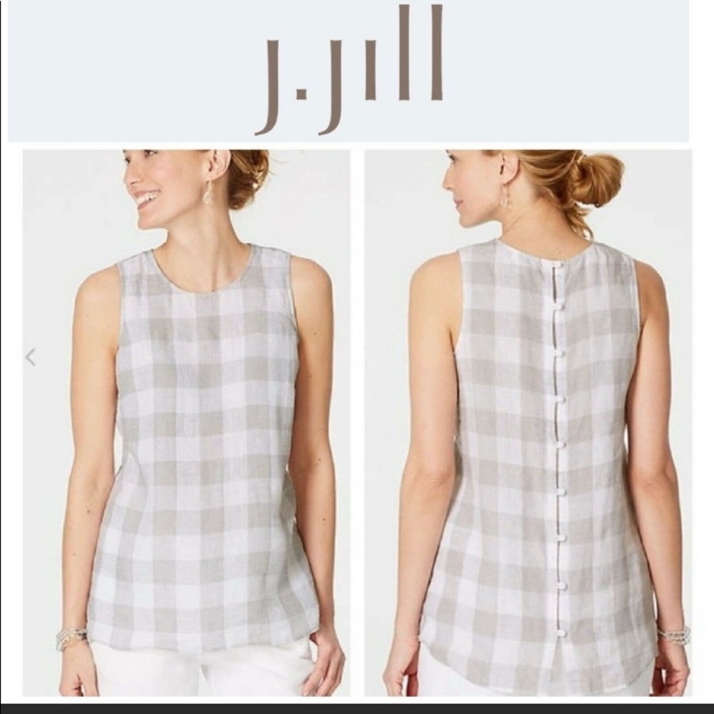 J. Jill L Tall grey Buffalo Plaid linen top